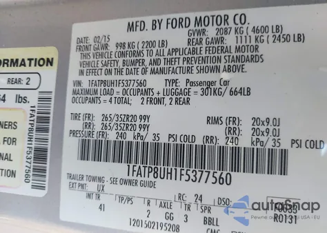 2015 Ford Mustang Ecoboost Premium из США, поврежденный, VIN 1FATP8UH1F5377560